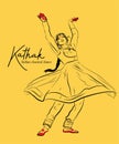 Indian classical dance Kathak sketch or vector illustration